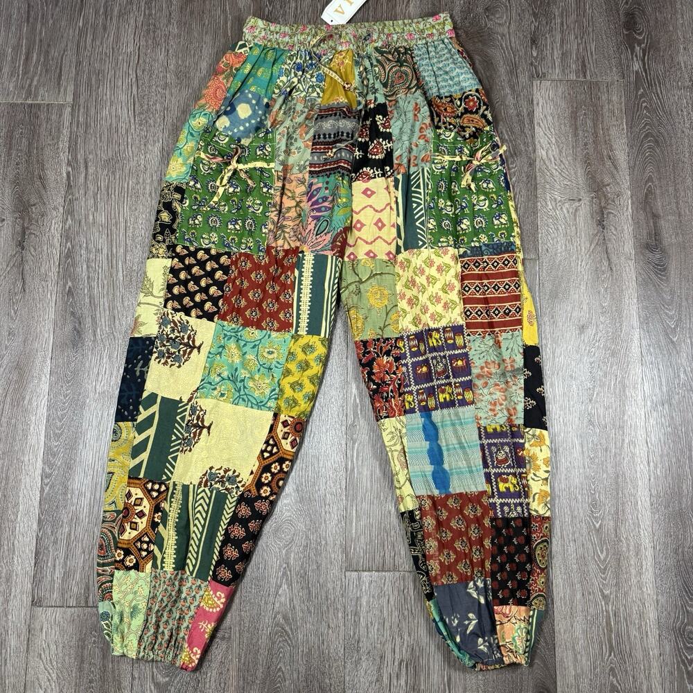 New Vini Patchwork Festival Pants Joggers, Drawstring, One Size, Medium